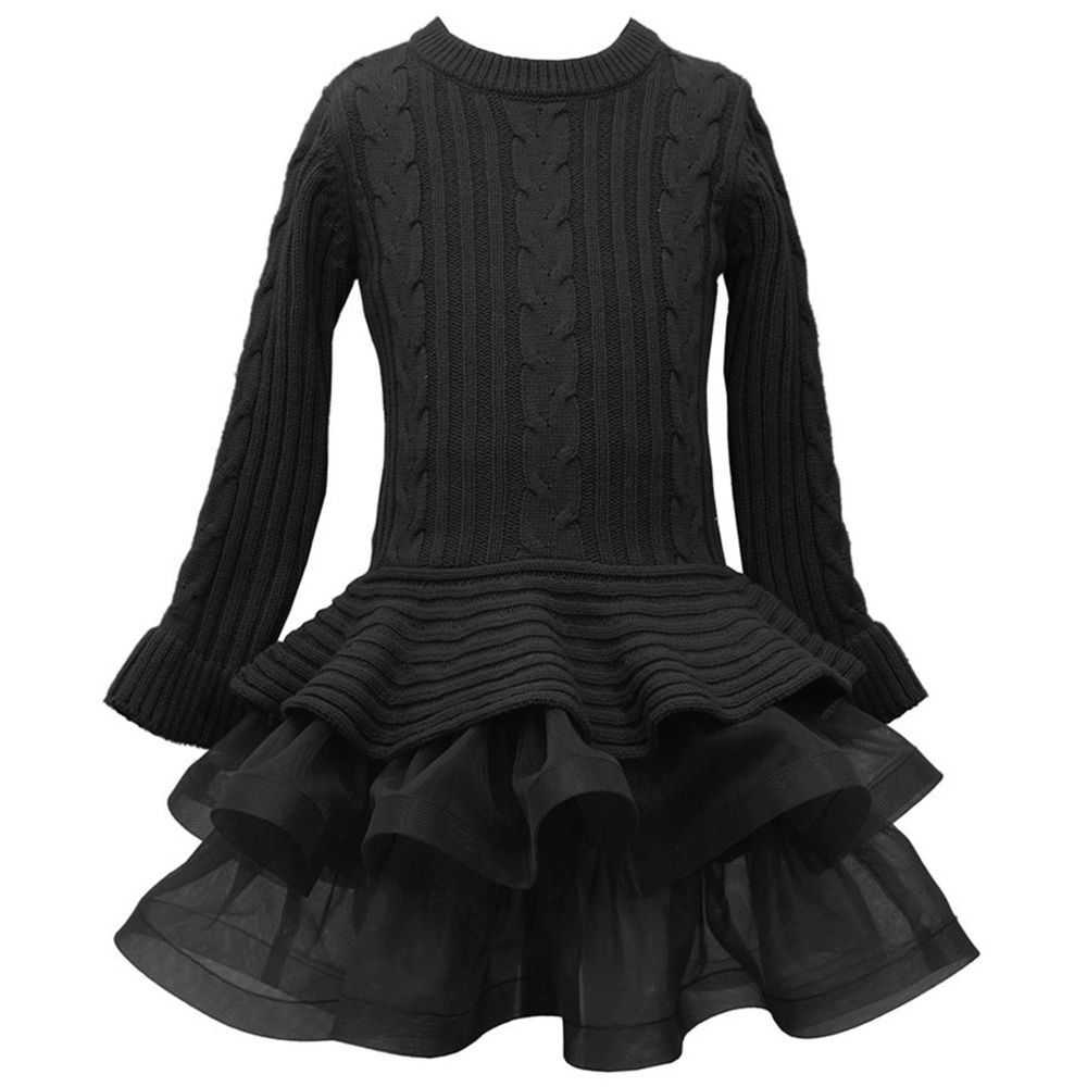 Bonnie Jean Black Fit and Flare Bishop Sleeve Dress